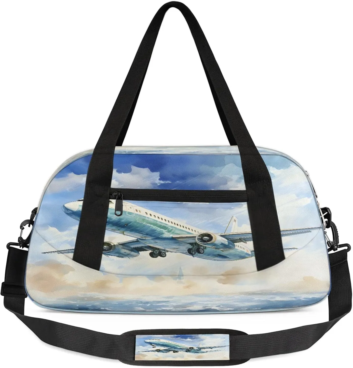 Vintage Airplanes Pattern Kids Duffel Bag Lightweight Waterproof Sports Gym Bag with Front Zipper Pocket Foldable Weekender Overnight Bag for School Practice Gymnastic Ballet