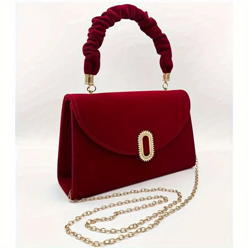 Vintage Burgundy Velvet Clutch with Pearl Handle