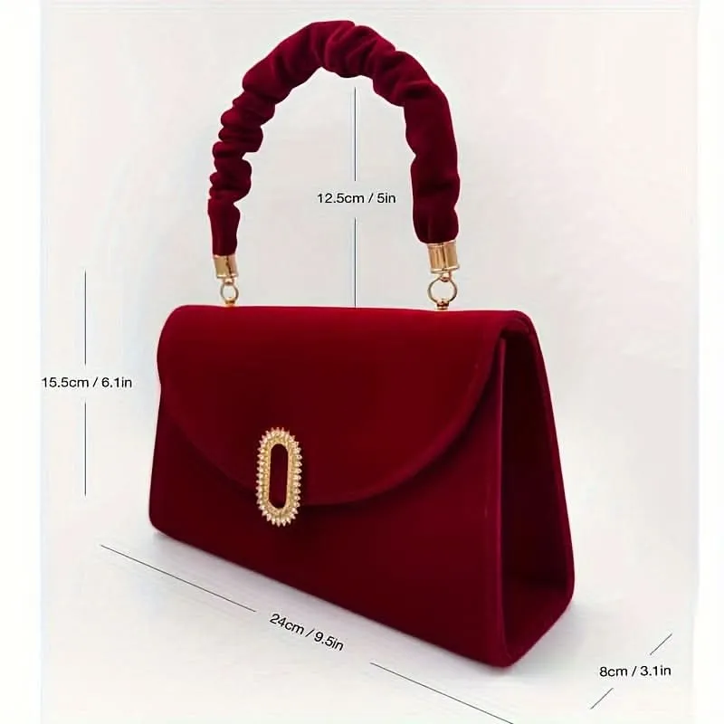 Vintage Burgundy Velvet Clutch with Pearl Handle