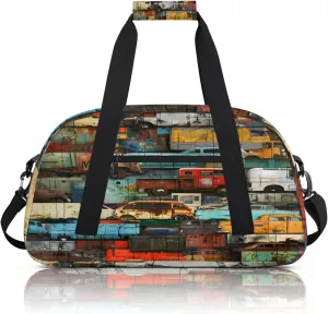 Vintage Car Colorful Small Gym Bag 18 inch Carry On Duffel Bag for Weekender Travel Sports Workout Yoga Gymnastics Dance Ballet