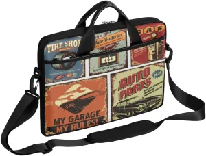 Vintage Car Theme Laptop Computer Bag Waterproof Shoulder Messenger Bag 13-15 inch Durable Laptop Tote Bag with Shoulder Strap Handle Lightweight Crossbody Briefcase