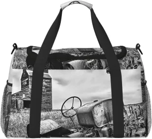 Vintage Grain Elevator Travel Duffel Bag Personal Item Bag Gym Bag Weekender Overnight Bag Carry On Bag For Airplane Weekender Bags For Women Men pattern17