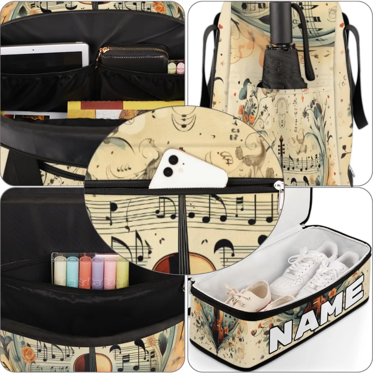 Vintage Guitar Custom Foldable Duffle Bag with Shoes Compartment Personalized Large Capacity Waterproof Travel Weekender Bag Overnight Bag for Sports Gym