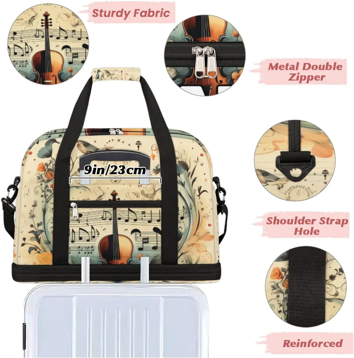 Vintage Guitar Custom Foldable Duffle Bag with Shoes Compartment Personalized Large Capacity Waterproof Travel Weekender Bag Overnight Bag for Sports Gym
