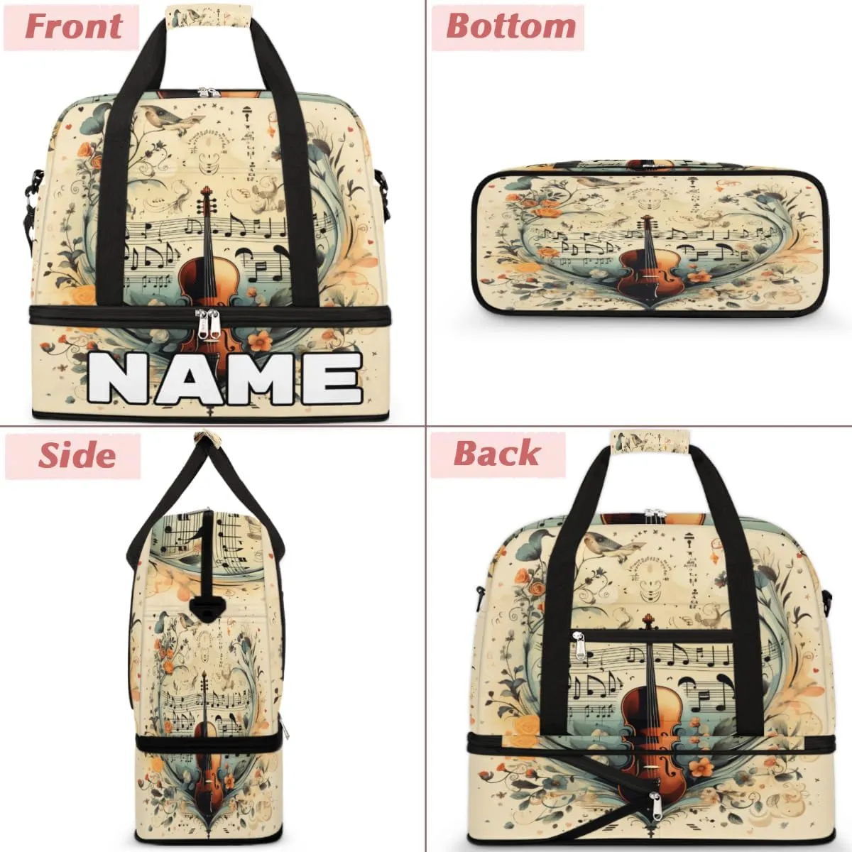 Vintage Guitar Custom Foldable Duffle Bag with Shoes Compartment Personalized Large Capacity Waterproof Travel Weekender Bag Overnight Bag for Sports Gym