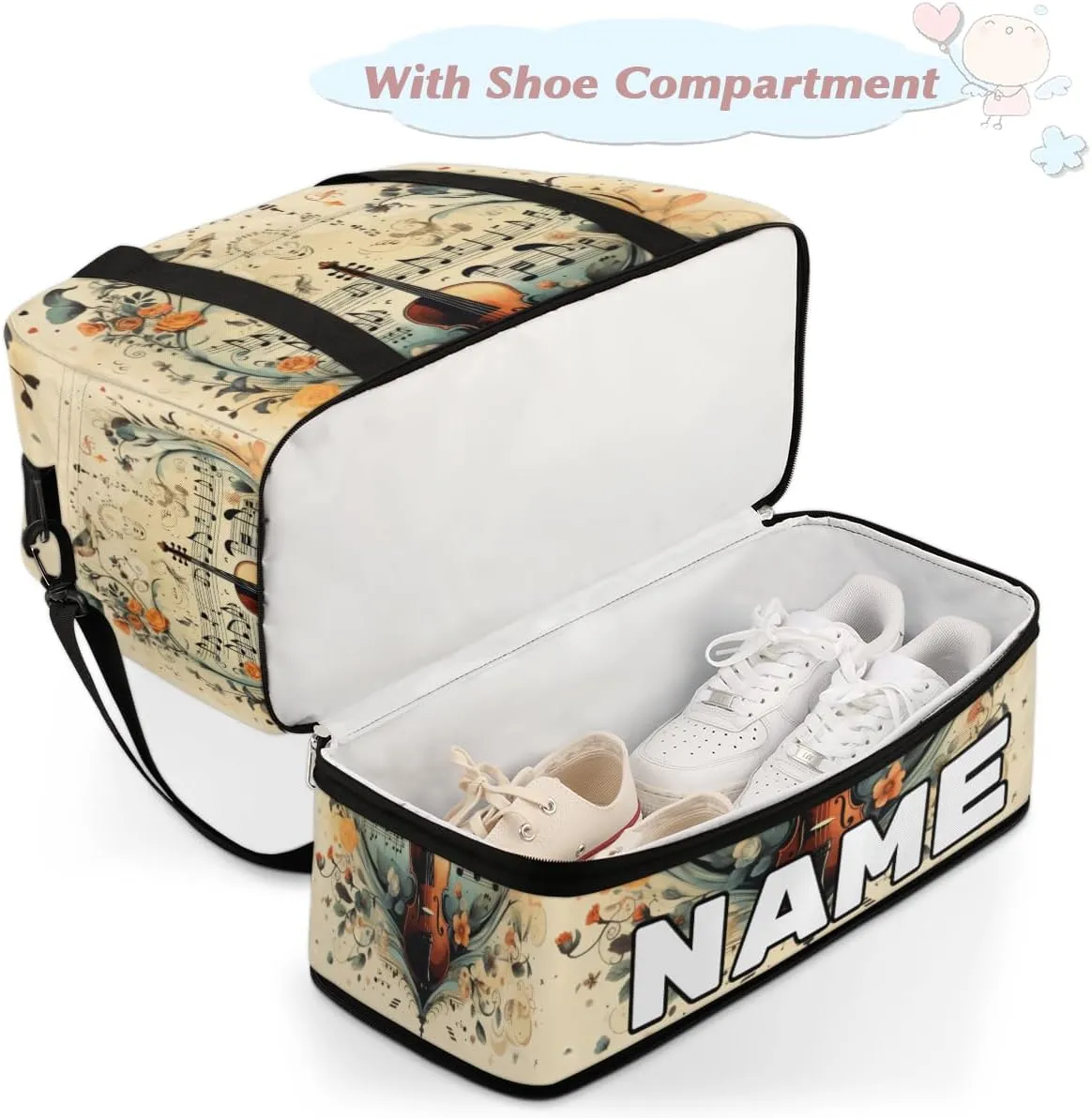 Vintage Guitar Custom Foldable Duffle Bag with Shoes Compartment Personalized Large Capacity Waterproof Travel Weekender Bag Overnight Bag for Sports Gym