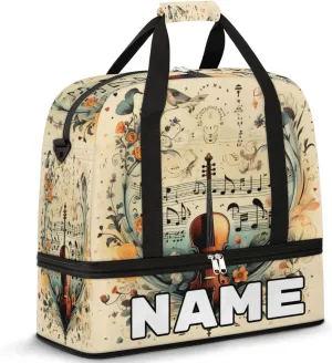 Vintage Guitar Custom Foldable Duffle Bag with Shoes Compartment Personalized Large Capacity Waterproof Travel Weekender Bag Overnight Bag for Sports Gym