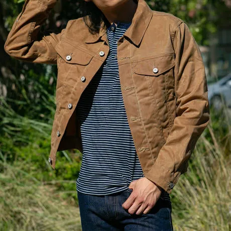 VINTAGE GUSTIN TRUCKER JACKET IN WAXED BROWN