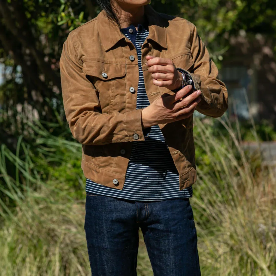 VINTAGE GUSTIN TRUCKER JACKET IN WAXED BROWN