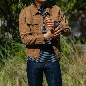 VINTAGE GUSTIN TRUCKER JACKET IN WAXED BROWN