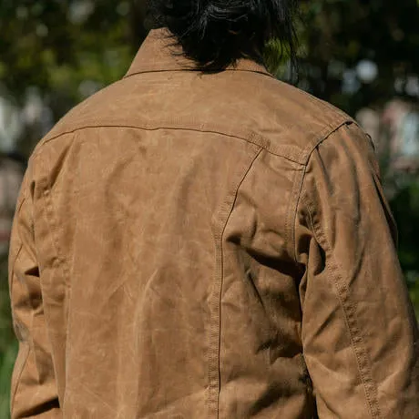 VINTAGE GUSTIN TRUCKER JACKET IN WAXED BROWN