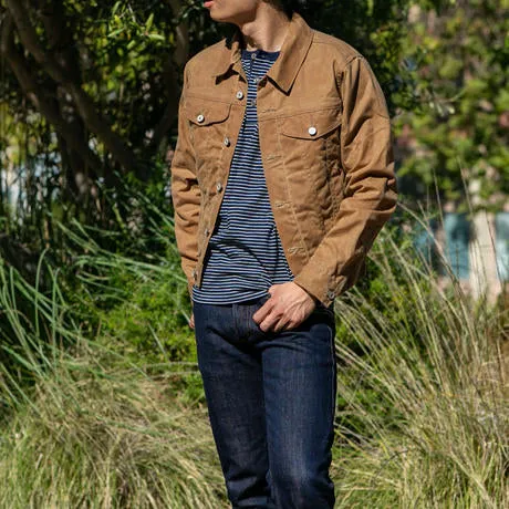 VINTAGE GUSTIN TRUCKER JACKET IN WAXED BROWN