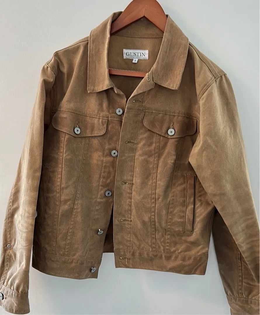 VINTAGE GUSTIN TRUCKER JACKET IN WAXED BROWN