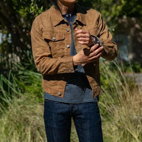 VINTAGE GUSTIN TRUCKER JACKET IN WAXED BROWN