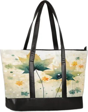 Vintage Watercolour Leaves Laptop Tote Bag for Women Lightweight Work Purse with Multiple Compartments Fits 13-15.6 Inch Laptop Tablet Shoulder Bag for Office Travel Daily Use
