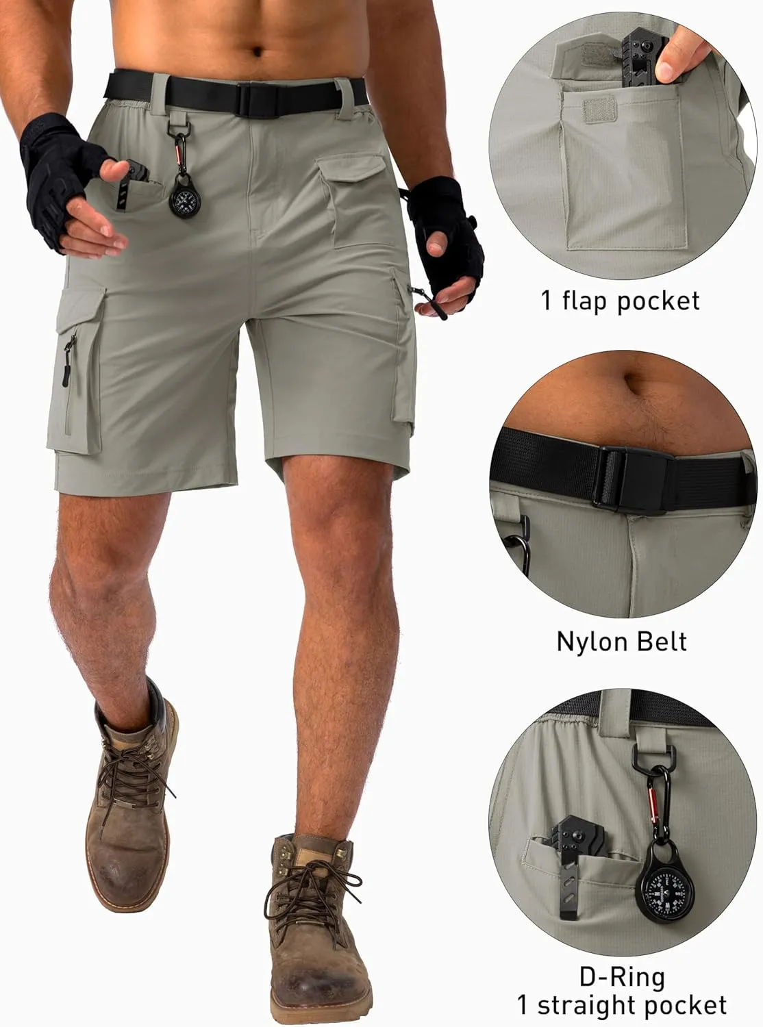 Viodia Men's Hiking Cargo Shorts Stretch Tactical Shorts for Men with 8 Pockets Quick Dry Lightweight Shorts for Work Fishing