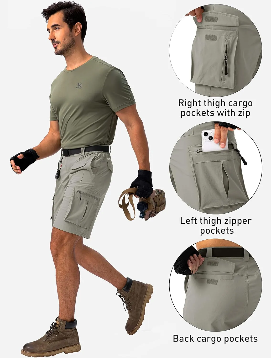 Viodia Men's Hiking Cargo Shorts Stretch Tactical Shorts for Men with 8 Pockets Quick Dry Lightweight Shorts for Work Fishing