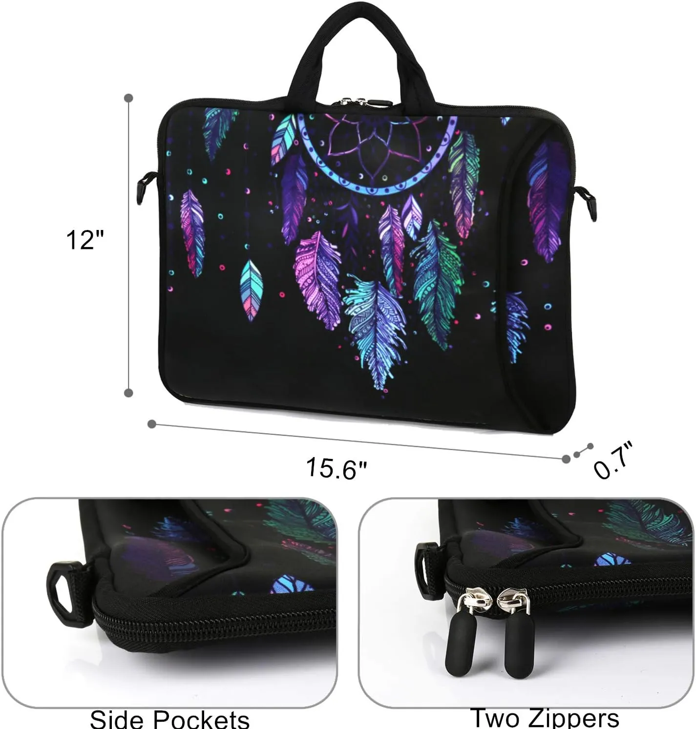 Violet Mist 14 Inch Laptop Shoulder Bag Carrying Case Laptop Sleeve 15 15.4 15.6 Inch Computer Messenger Bag Neoprene Waterproof Protective Tablet Handbag Handle Shoulder Strap, Dreamcatcher