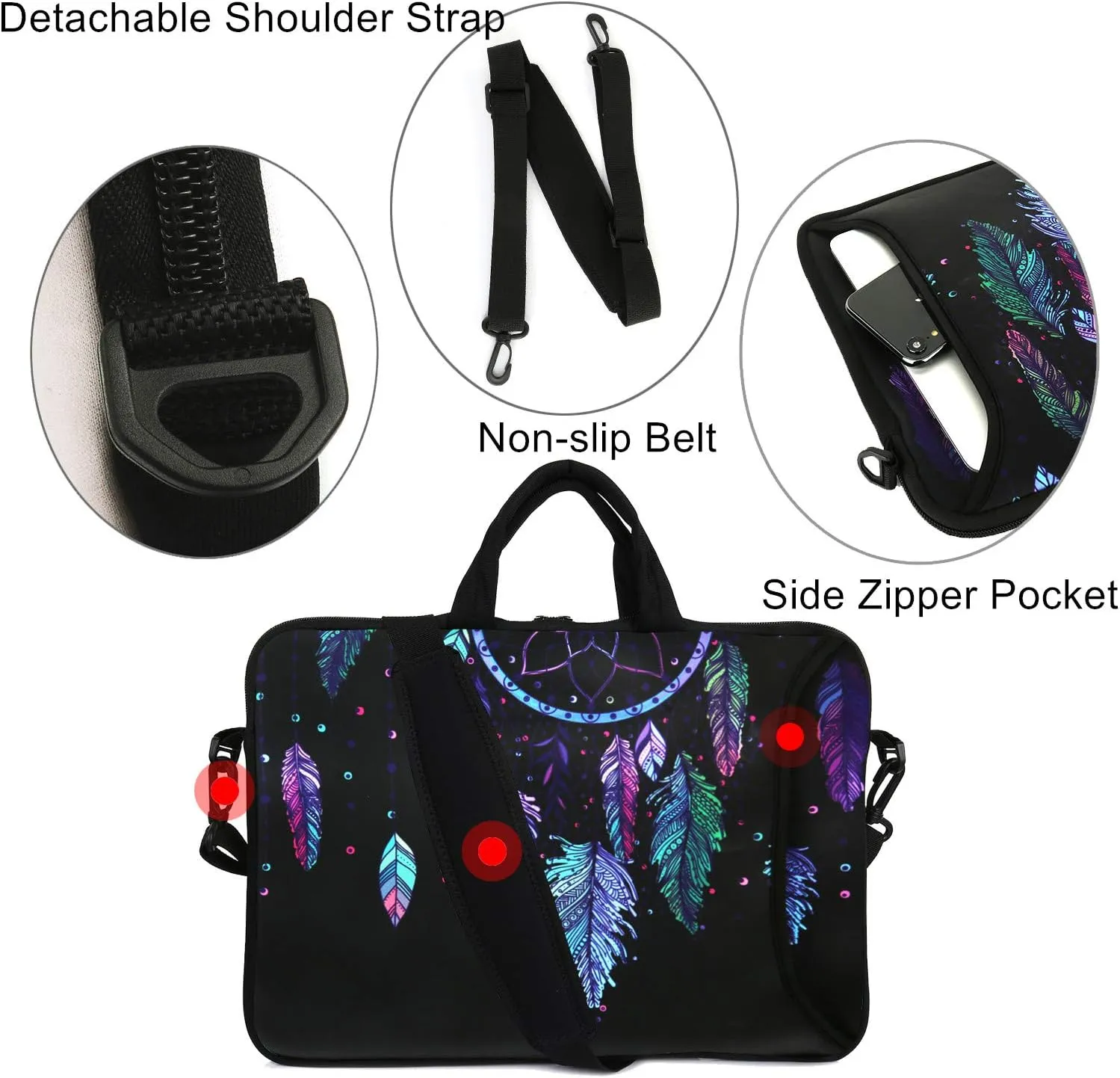 Violet Mist 14 Inch Laptop Shoulder Bag Carrying Case Laptop Sleeve 15 15.4 15.6 Inch Computer Messenger Bag Neoprene Waterproof Protective Tablet Handbag Handle Shoulder Strap, Dreamcatcher