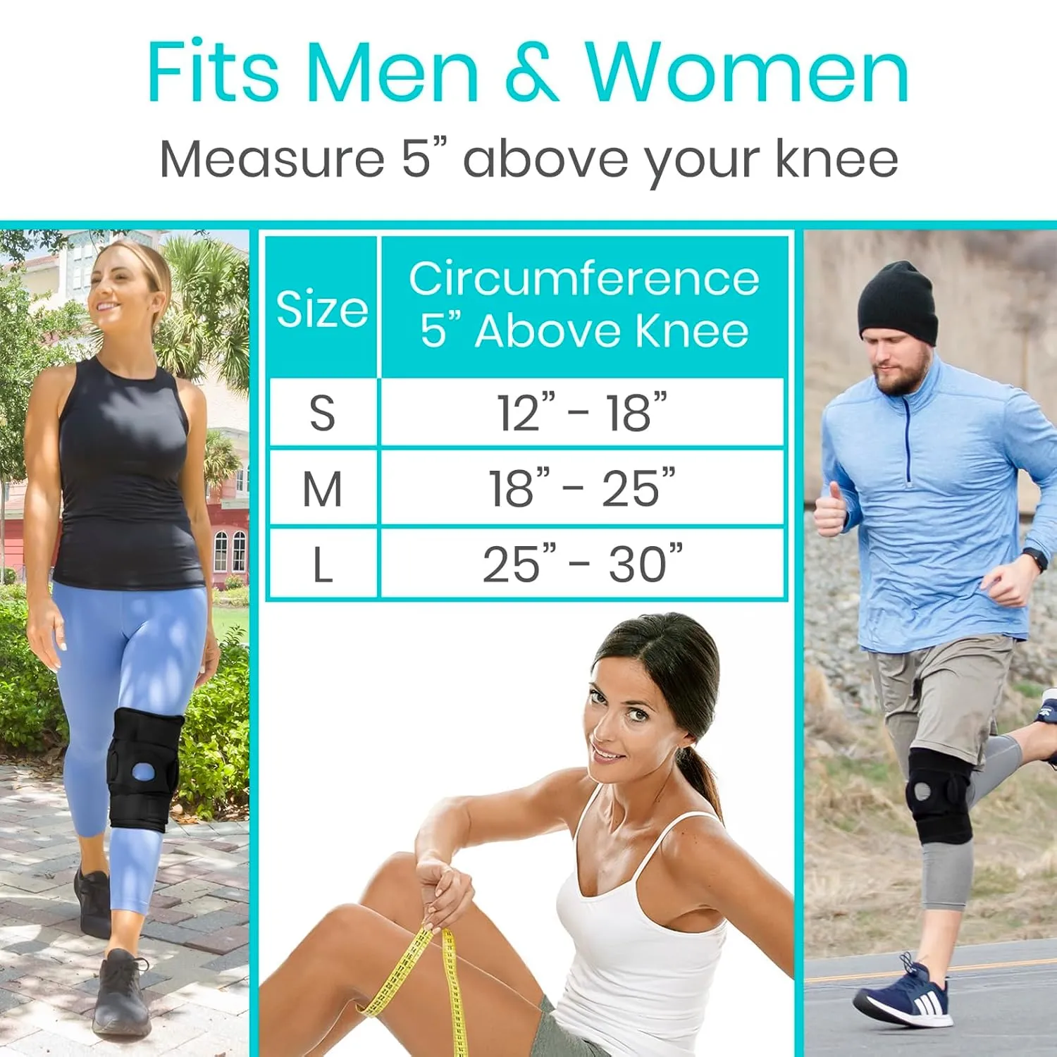Vive Hinged Knee Brace - Relieves ACL, MCL, Meniscus Tear - Lightweight, Comfortable, Breathable Open Patella Wrap with Side Stabilizers - for Women & Men - Adjustable Strap for Tendonitis