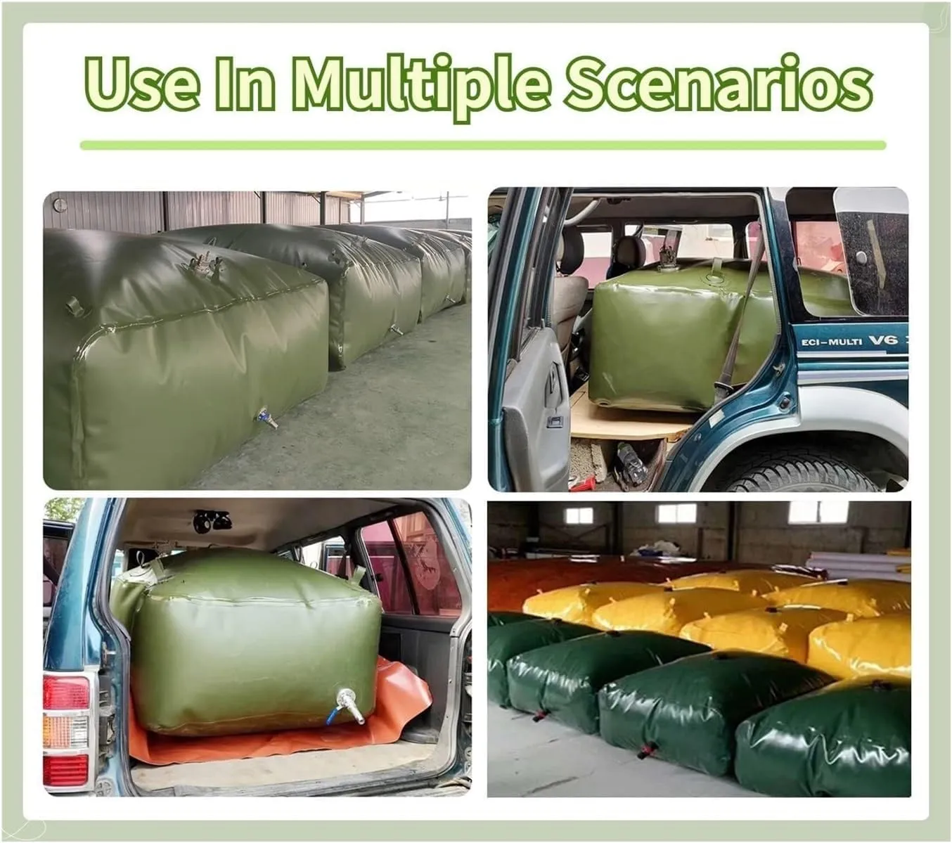 Water Storage Bag Water Storage Bladder for Camping Gardening, Emergency Water Storage Containers Collapsible Large Capacity Soft Water Bag, Green(2000 L/2x1.5x0.7m)