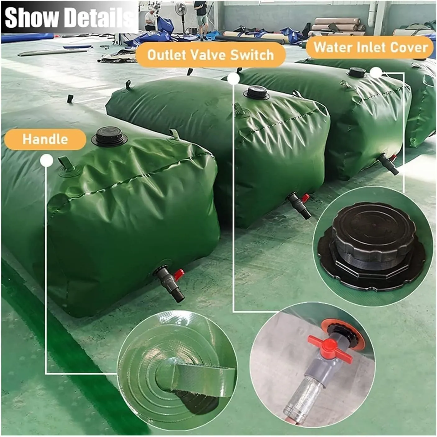 Water Storage Bag Water Storage Bladder for Camping Gardening, Emergency Water Storage Containers Collapsible Large Capacity Soft Water Bag, Green(2000 L/2x1.5x0.7m)