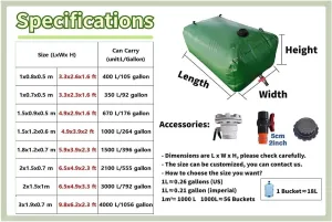 Water Storage Bag Water Storage Bladder for Camping Gardening, Emergency Water Storage Containers Collapsible Large Capacity Soft Water Bag, Green(2000 L/2x1.5x0.7m)