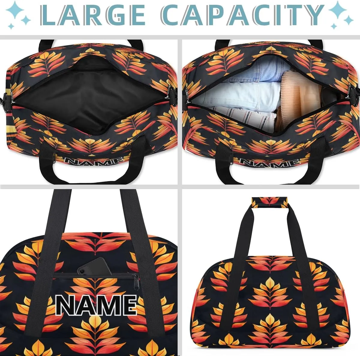 Watercolor Autumn Mini Gym Bag 18 inch for Women Men Waterproof Custom Fall Thanksgiving Travel Duffel Bag Carry On Overnight Tote Nurse Bag for Work Fitness Hiking