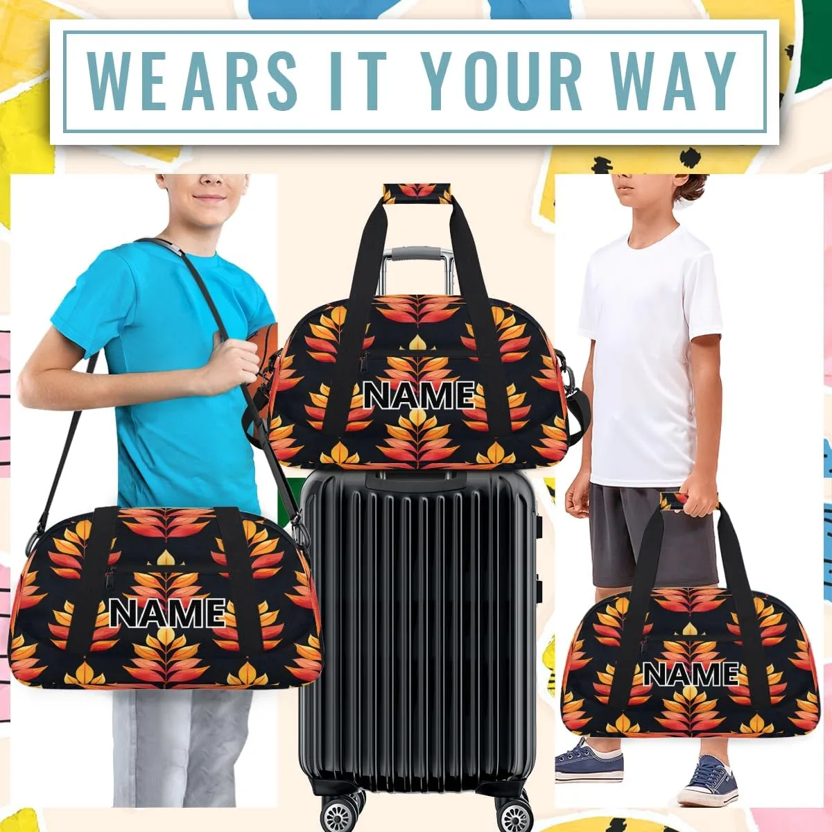 Watercolor Autumn Mini Gym Bag 18 inch for Women Men Waterproof Custom Fall Thanksgiving Travel Duffel Bag Carry On Overnight Tote Nurse Bag for Work Fitness Hiking