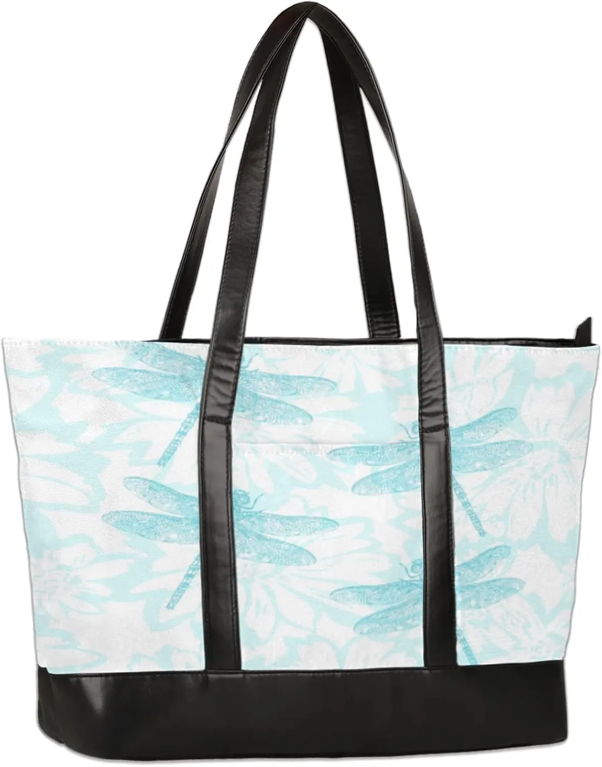 Watercolor Flowers Dragonfly Laptop Tote Bag for Women Lightweight Work Purse with Multiple Compartments Fits 13-15.6 Inch Laptop Tablet Shoulder Bag for Office Travel Daily Use