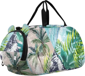 Watercolor Tropical Leaves Palm Trees Duffel Bags for Boys Small Gym Bags for Teens Dance Bag for Girls
