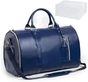 Waterproof Luxe Mega Bag Travel Carry On, PU Leather Luxe Travel Bags for Women, Convertible Garment Bags for Travel for Women (Blue)