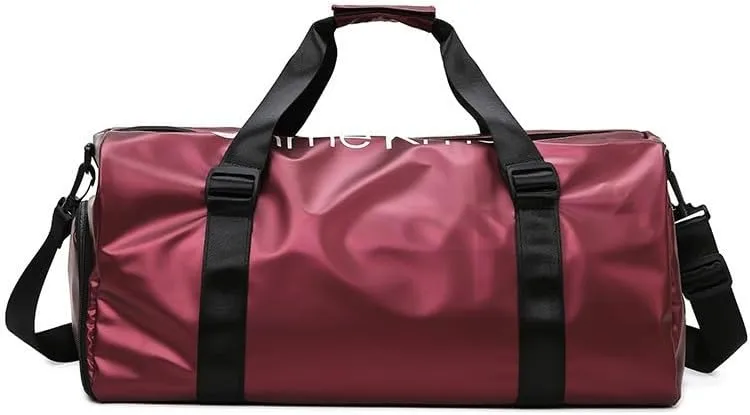 Waterproof Sports Duffel Bag, Large Capacity Gym Travel Bag with Adjustable Shoulder Strap, Multiple colors are available (Wine Red)