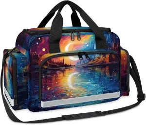 Waterproof Tactical Duffle Bag 25" Carry On Bag for EMT Tear-Resistant Gym Bag with Multi-Pocket & OSHA Reflective Travel Bags for Men Women Abstract Moon City
