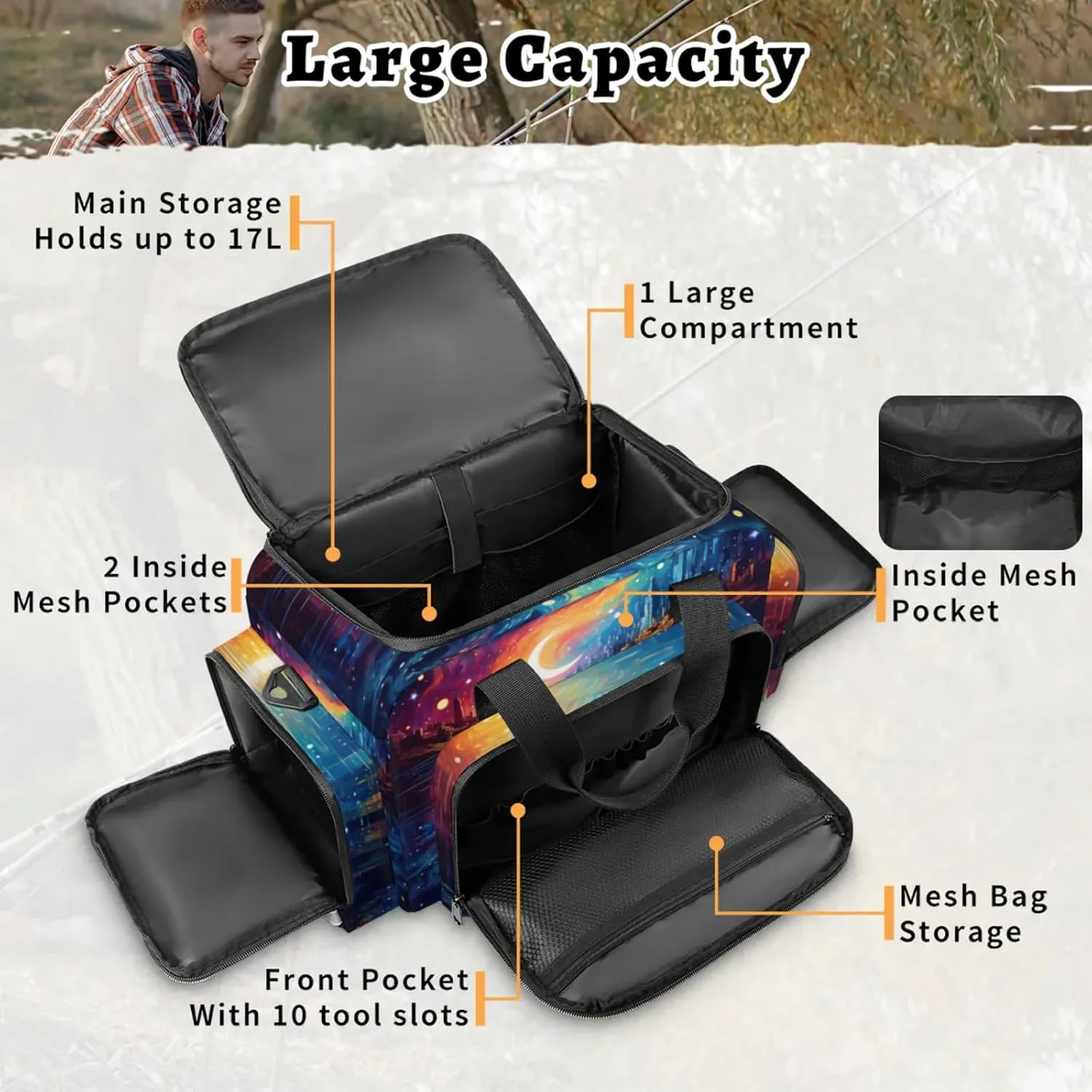 Waterproof Tactical Duffle Bag 25" Carry On Bag for EMT Tear-Resistant Gym Bag with Multi-Pocket & OSHA Reflective Travel Bags for Men Women Abstract Moon City