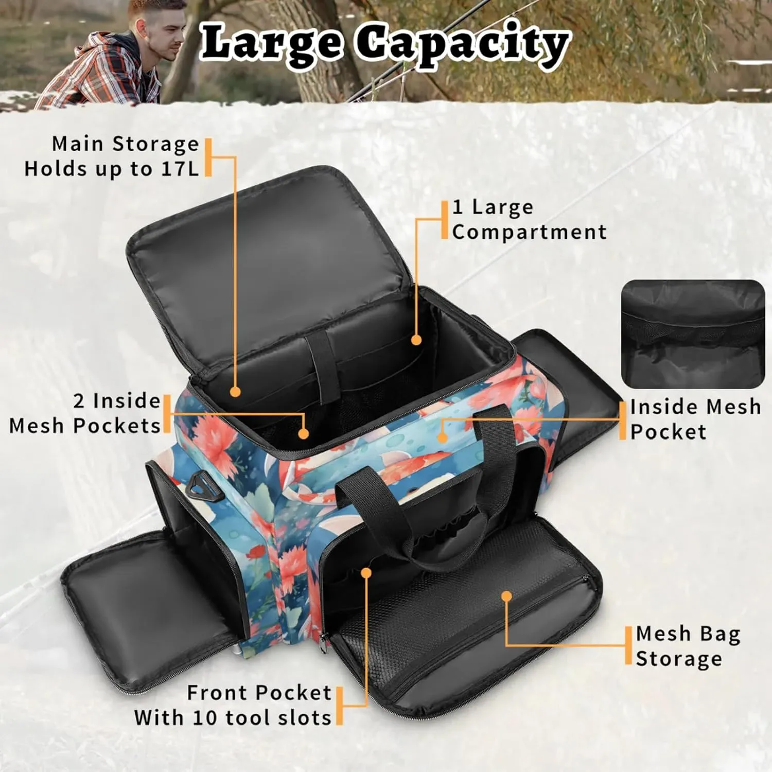 Waterproof Tactical Duffle Bag 25" Carry On Bag for EMT Tear-Resistant Gym Bag with Multi-Pocket & OSHA Reflective Travel Bags for Men Women Fishes Flowers