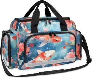 Waterproof Tactical Duffle Bag 25" Carry On Bag for EMT Tear-Resistant Gym Bag with Multi-Pocket & OSHA Reflective Travel Bags for Men Women Fishes Flowers