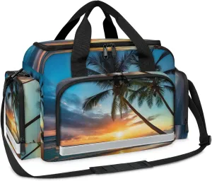 Waterproof Tactical Duffle Bag 25" Carry On Bag for EMT Tear-Resistant Gym Bag with Multi-Pocket & OSHA Reflective Travel Bags for Men Women Palm Tree Seaside Scenery