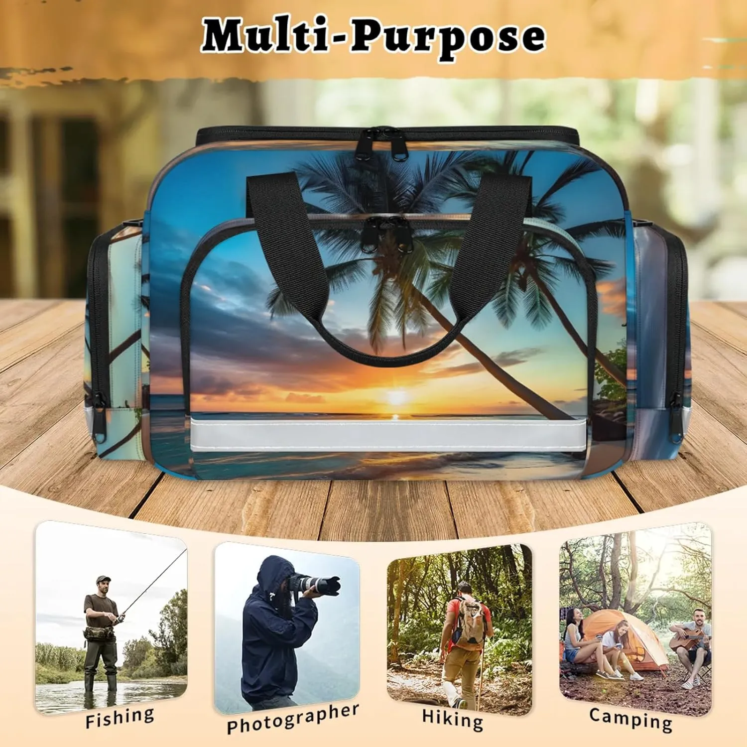 Waterproof Tactical Duffle Bag 25" Carry On Bag for EMT Tear-Resistant Gym Bag with Multi-Pocket & OSHA Reflective Travel Bags for Men Women Palm Tree Seaside Scenery