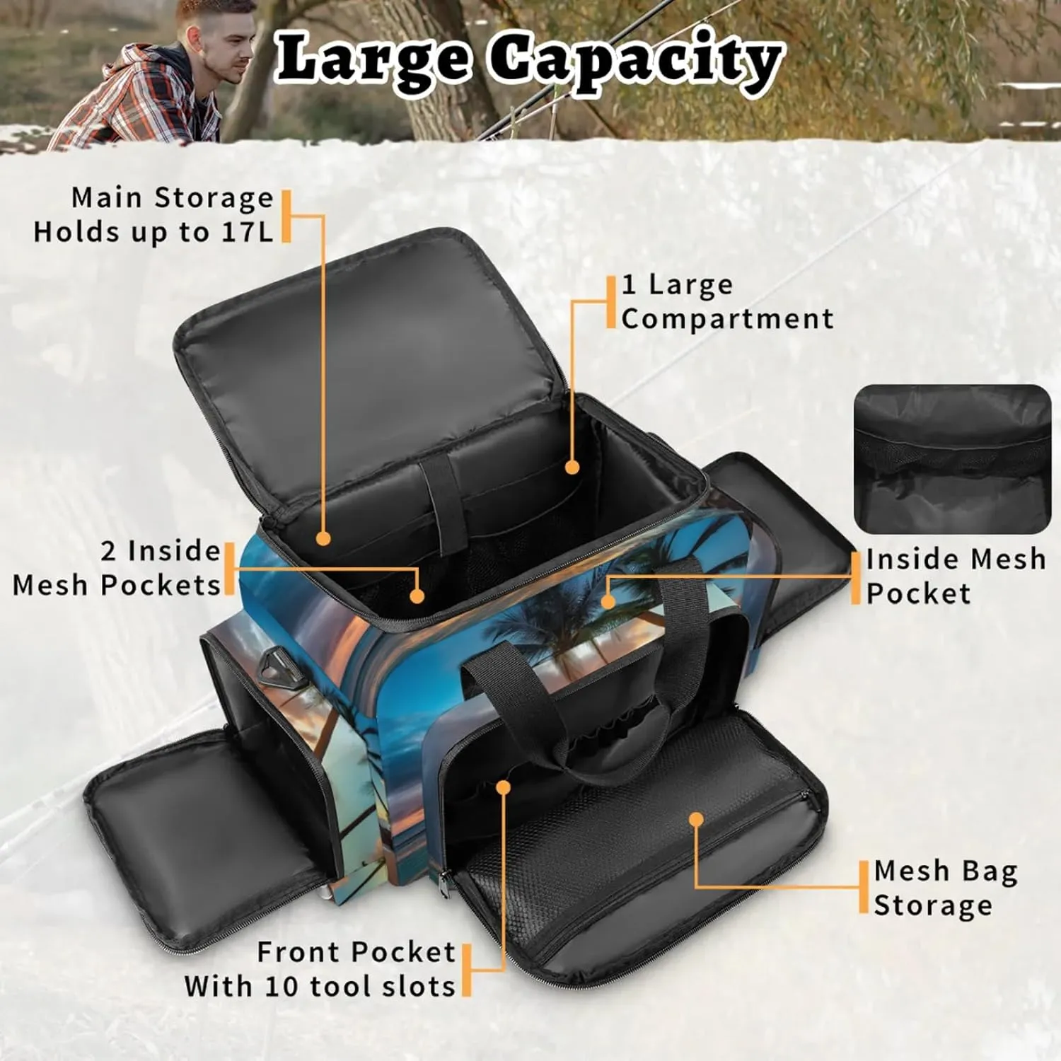 Waterproof Tactical Duffle Bag 25" Carry On Bag for EMT Tear-Resistant Gym Bag with Multi-Pocket & OSHA Reflective Travel Bags for Men Women Palm Tree Seaside Scenery