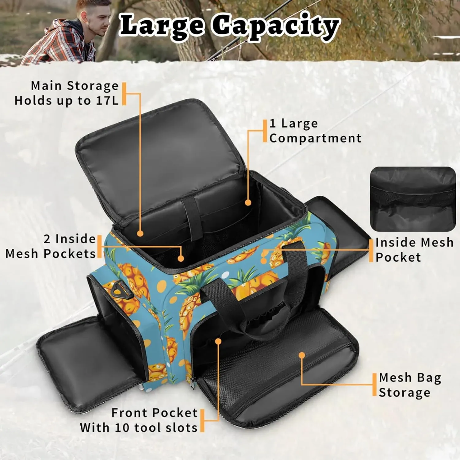 Waterproof Tactical Duffle Bag 25" Carry On Bag for EMT Tear-Resistant Gym Bag with Multi-Pocket & OSHA Reflective Travel Bags for Men Women Pineapple Dots