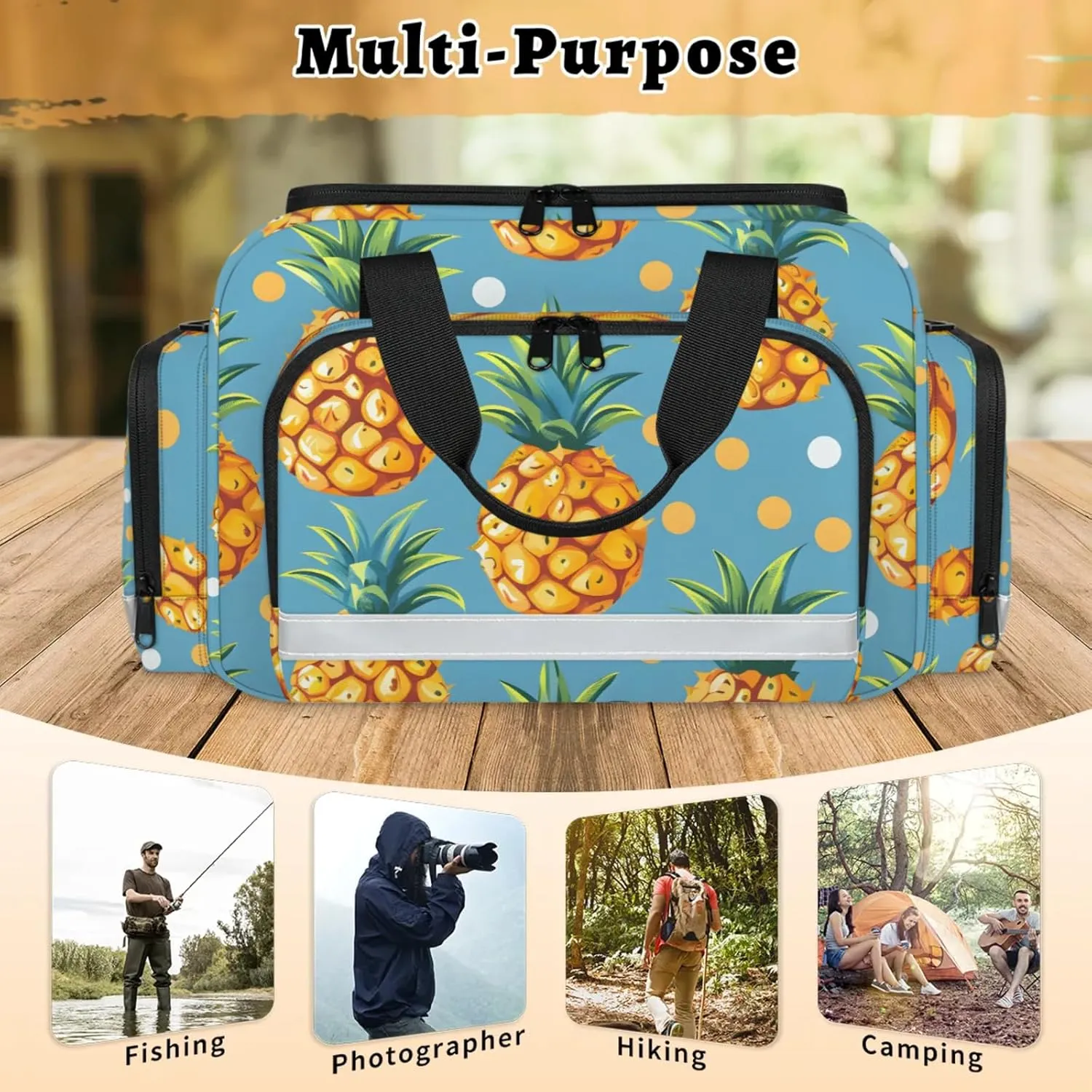 Waterproof Tactical Duffle Bag 25" Carry On Bag for EMT Tear-Resistant Gym Bag with Multi-Pocket & OSHA Reflective Travel Bags for Men Women Pineapple Dots