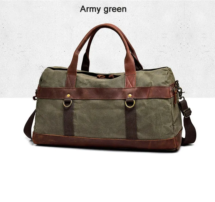 Waterproof Vintage Waxed Canvas   Genuine Leather Travel Duffle Bag