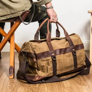 Waterproof Vintage Waxed Canvas   Genuine Leather Travel Duffle Bag