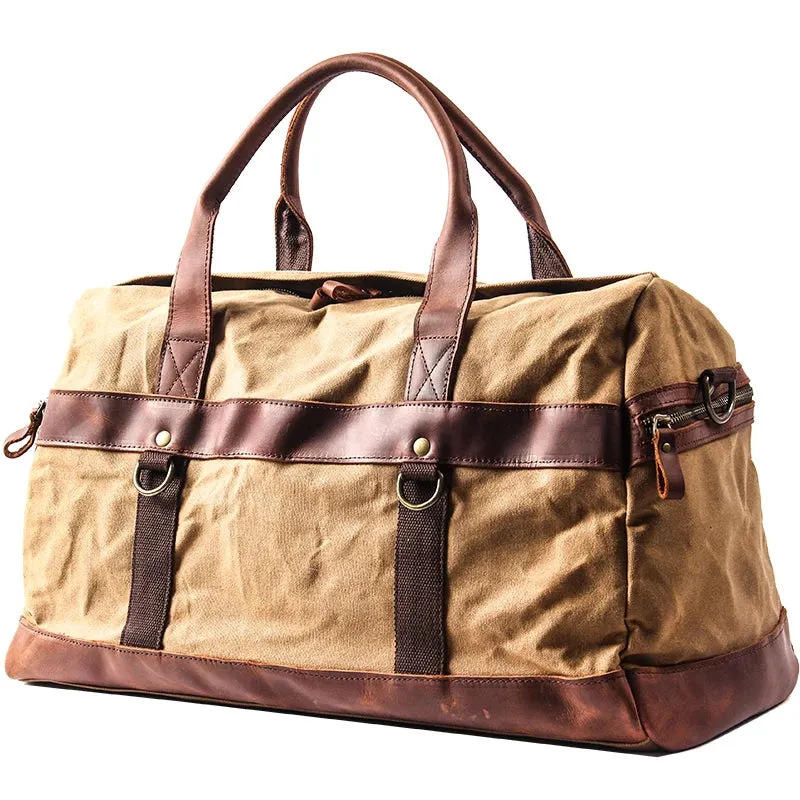 Waterproof Vintage Waxed Canvas   Genuine Leather Travel Duffle Bag