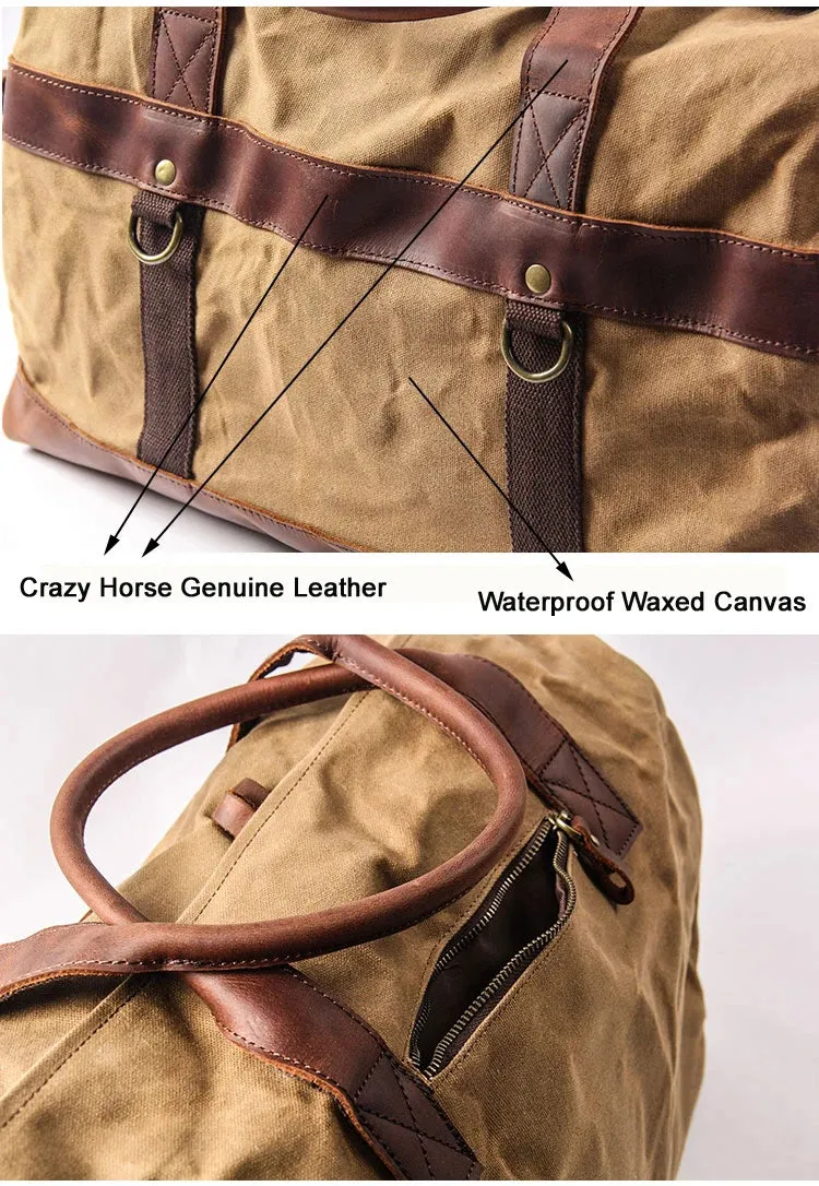 Waterproof Vintage Waxed Canvas   Genuine Leather Travel Duffle Bag