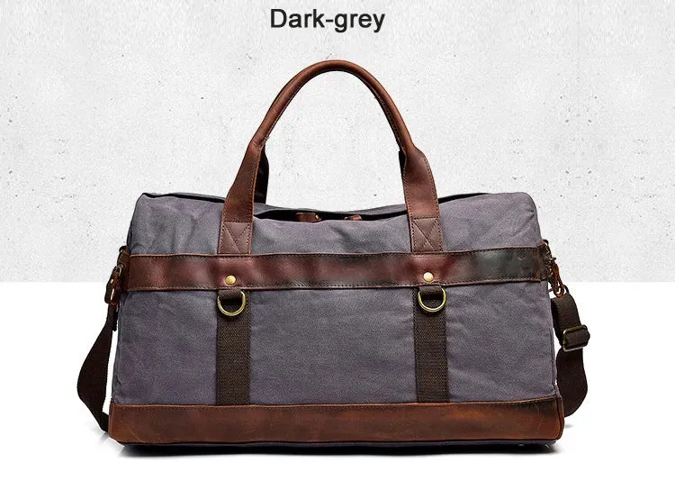 Waterproof Vintage Waxed Canvas   Genuine Leather Travel Duffle Bag