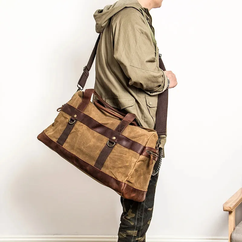 Waterproof Vintage Waxed Canvas   Genuine Leather Travel Duffle Bag