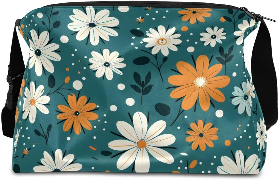 Weekend Bag Art Flowers Patterns Lightweight Carry On Duffel Bag Waterproof Gym Bag Pu Leather Duffle Bag for Workout Travel Sport