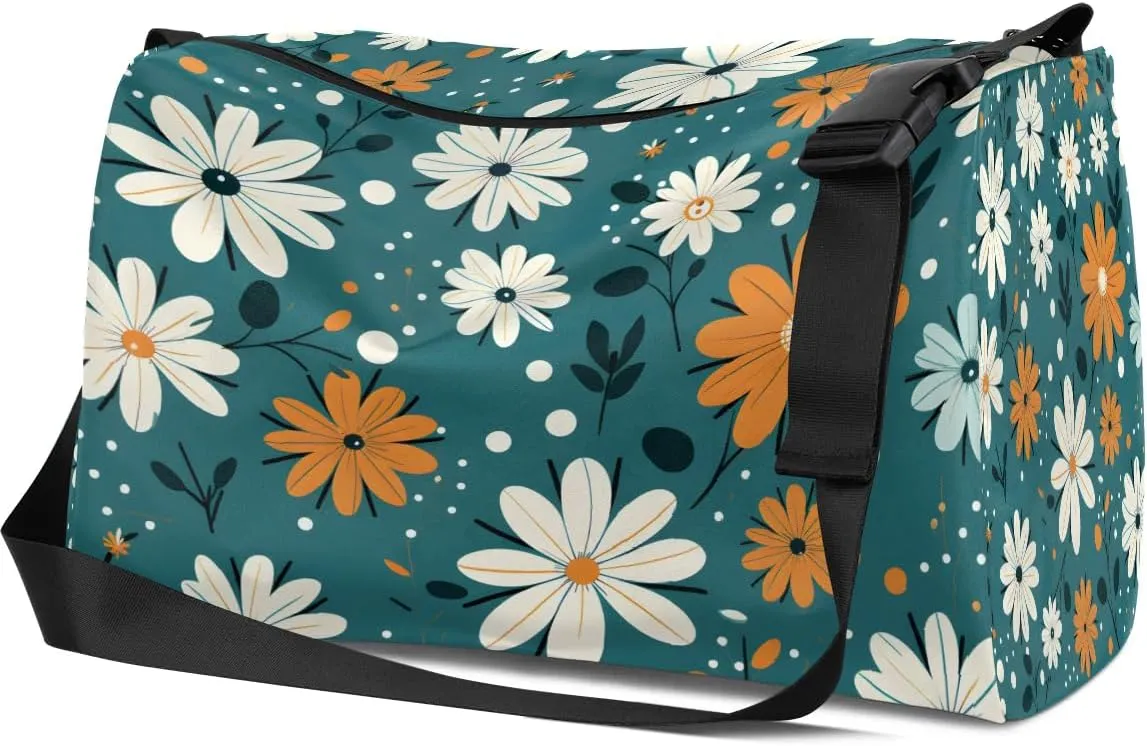 Weekend Bag Art Flowers Patterns Lightweight Carry On Duffel Bag Waterproof Gym Bag Pu Leather Duffle Bag for Workout Travel Sport